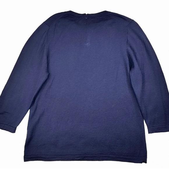 Boden 100% Wool Shirt. Pleated Ribbon Neck. 3/4 Sleeves. Navy Blue. Size US 14 - Picture 2 of 12